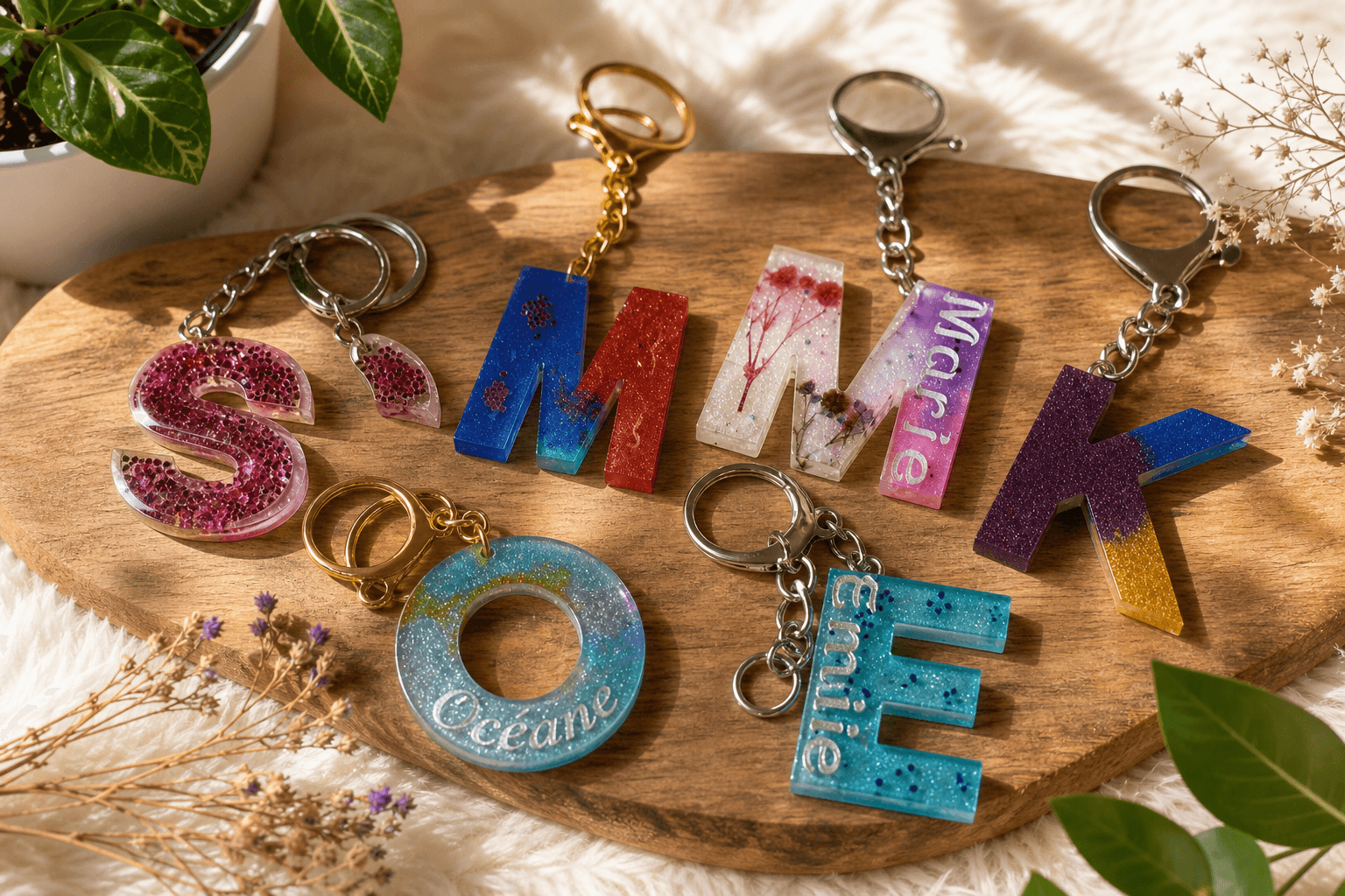 porte-clé lettre en résine